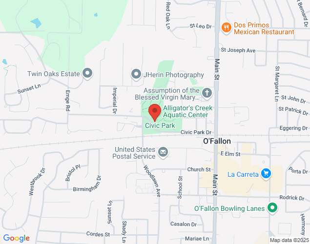 Map showing location at 305 Civic Park Drive, O'Fallon, MO