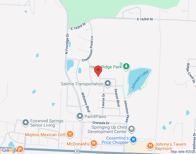 Map showing location at 620 Laurus Dr, Raymore, MO