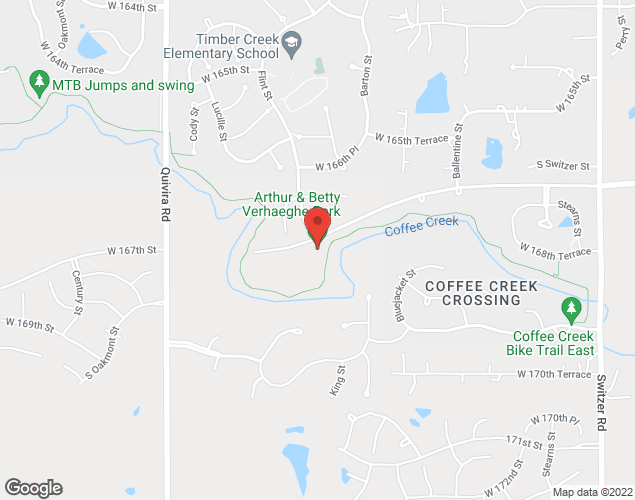 Map showing location at 11401 W. 167th Street, Overland Park, KS