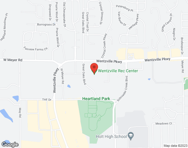 Map showing location at 500 Great Oaks Blvd., Wentzville, MO