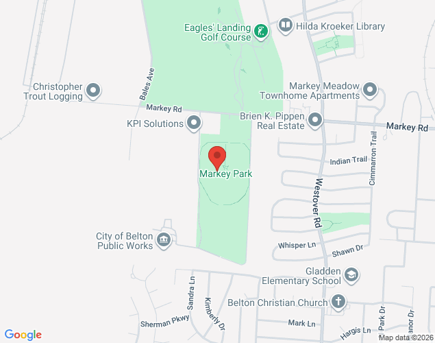 Map showing location at 615 Markey Road, Belton, MO