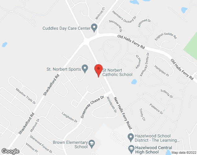 Map showing location at 16455 New Halls Ferry Road, Florissant, MO
