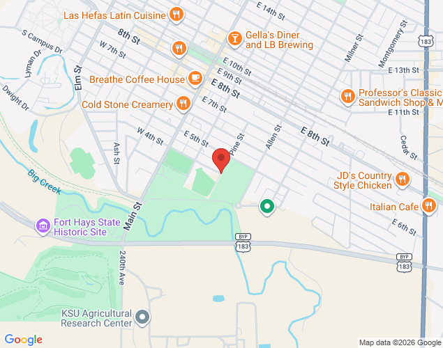 Map showing location at 21 East 4th Street, Hays, KS