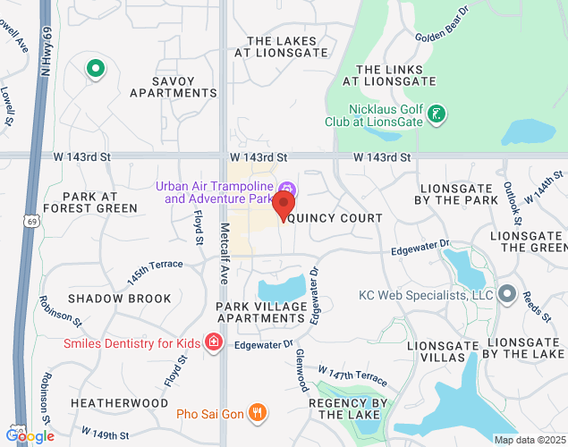 Map showing location at 14481 Metcalf Ave, Overlan Park, KS