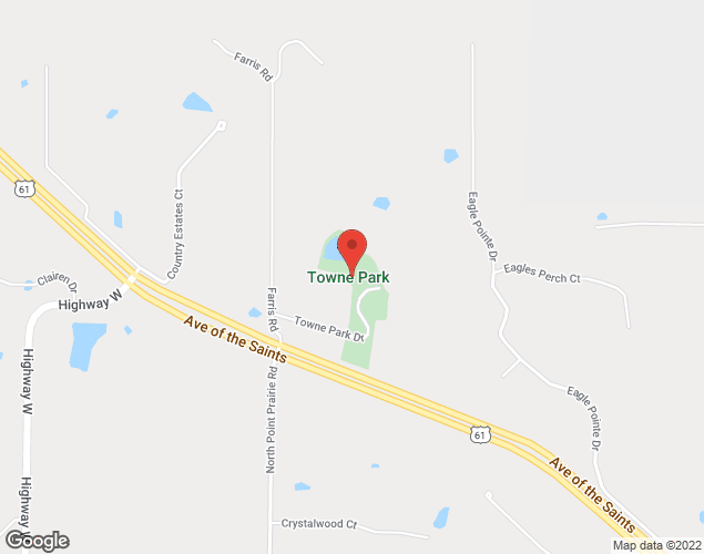 Map showing location at 100 Towne Park Drive, Foristell, MO