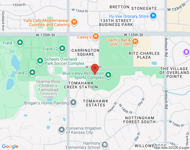 Map showing location at 9701 West 137th Street, Overland Park, KS
