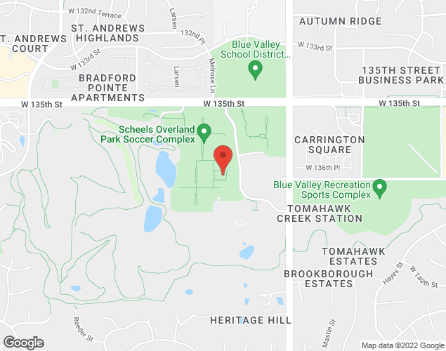 Map showing location at 13700 Switzer Rd., Overland Park, KS