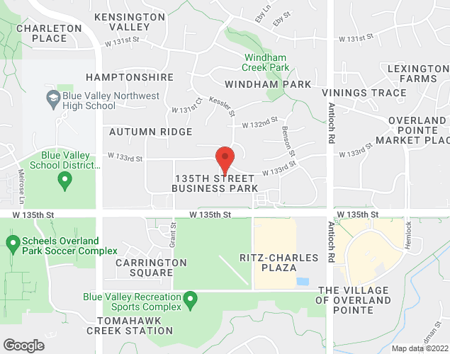 Map showing location at 9161 W. 133rd St., Overland Park, KS