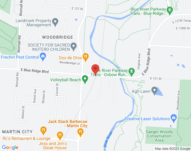 Map showing location at 850-906 E Blue Ridge Blvd, Kansas City, MO