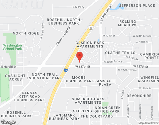 Map showing location at 26980 W. 127th Street, Olathe, KS