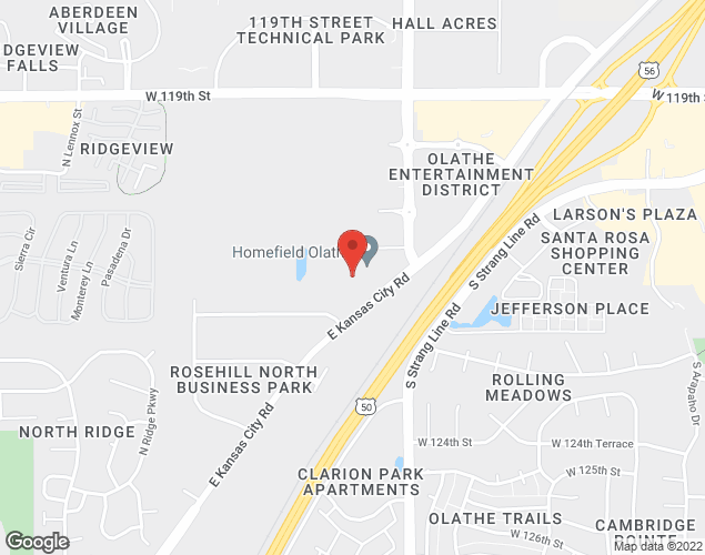 Map showing location at 2115 E. Kansas City Rd, Olathe, KS