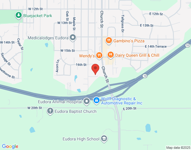 Map showing location at 1638 Elm Street, Eudora, KS