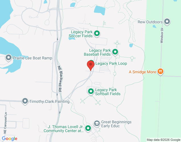 Map showing location at 1201 Northeast Legacy Park Drive, Lee's Summit, MO