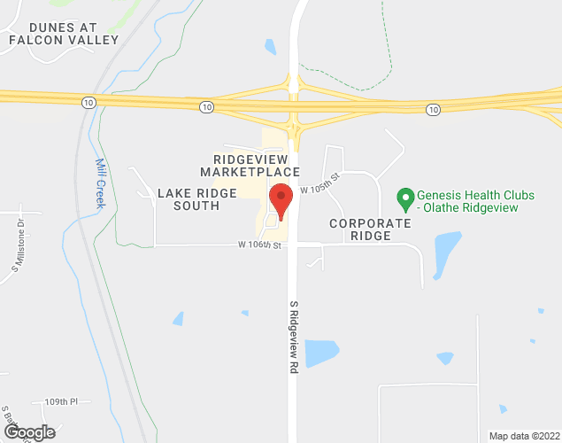 Map showing location at 10550 S. Ridgeview Road, Olathe, KS