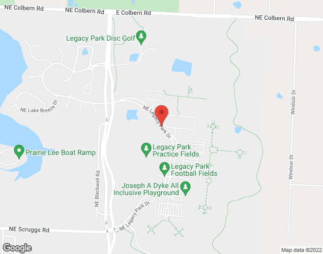 Map showing location at 1401 NE Legacy Park Drive, Lees Summit, MO