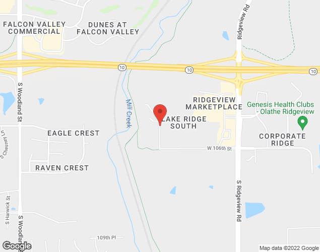 Map showing location at 10541 S Warwick St, Olathe, KS