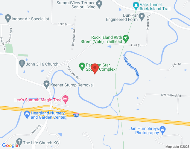 Map showing location at 1401 NW River Rd, Lee's Summit, MO