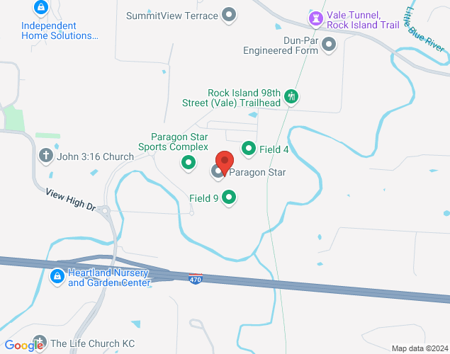 Map showing location at 1401 NW River Road, Lee's Summit, MO