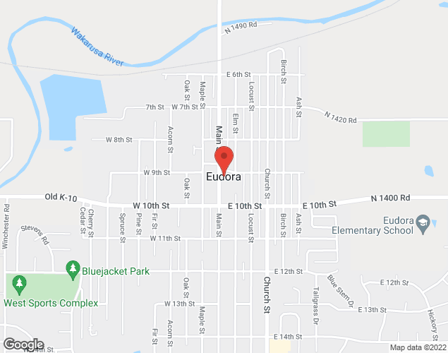 Map showing location at PO Box 64, Eudora, KS