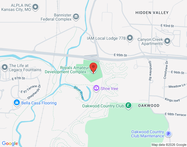 Map showing location at 9600 Blue River Road, KCMO, MO