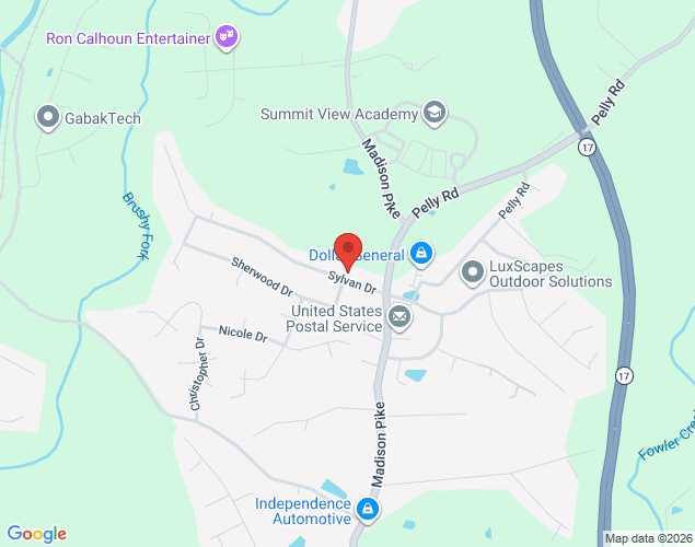 Map showing location at Sylvan Drive, Independence, KY