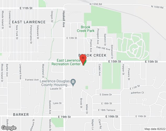 Map showing location at 1245 East 15th Street, Lawrence, KS
