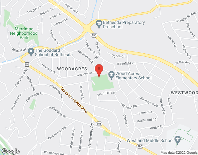 Map showing location at 5850 WYNDWOOD RD, BETHESDA, MD