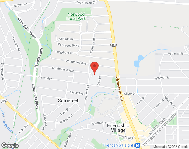 Map showing location at 5811 Warwick Pl., Chevy Chase, MD