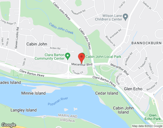 Map showing location at 7401 Macarthur Blvd., Cabin John, MD