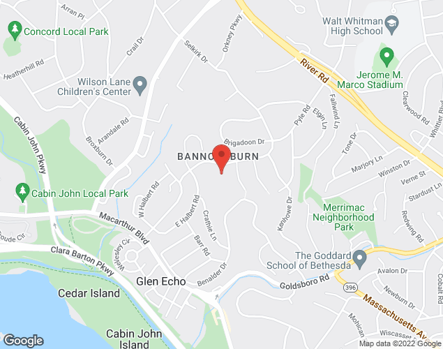 Map showing location at 6520 Dalroy Ln., Bethesda, MD