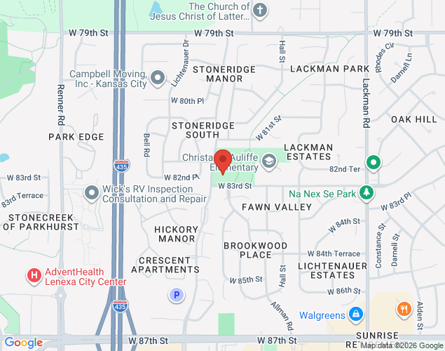 Map showing location at 8267 Maurer Road, Lenexa, KS