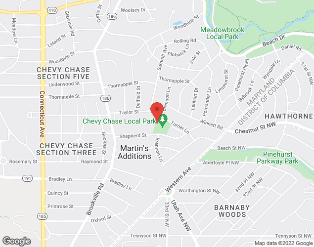 Map showing location at 3315 Shepherd St., Chevy Chase, MD
