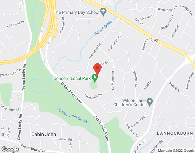 Map showing location at 7216 Hidden Creek Rd., Bethesda, MD