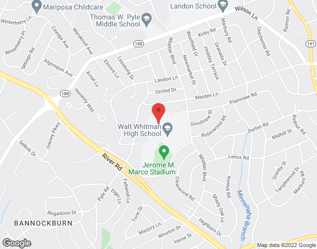 Map showing location at 7400 Whittier Blvd., Bethesda, MD