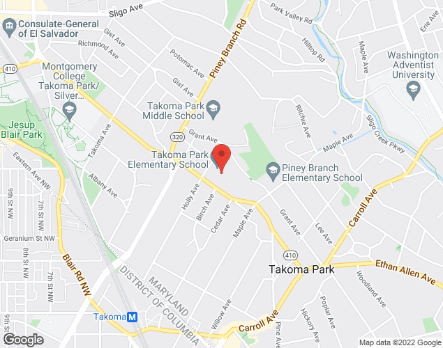 Map showing location at 7511 Holly Ave., Takoma Park, MD