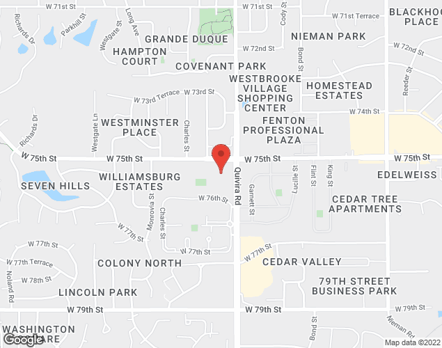 Map showing location at 7500 Quivira Road, Shawnee, KS