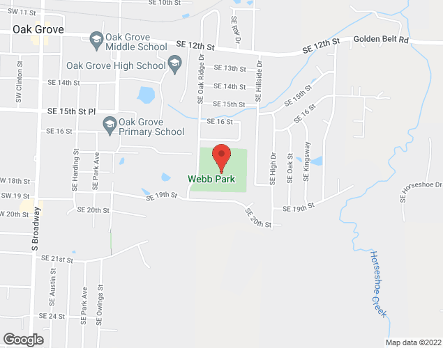 Map showing location at 1800 S. Oak Ridge Dr., Oak Grove, MO