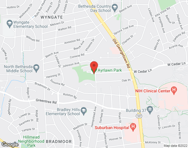 Map showing location at 5652 Oakmont Ave., Bethesda, MD