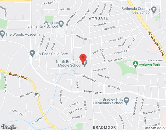 Map showing location at 8935 Bradmoor Dr., Bethesda, MD
