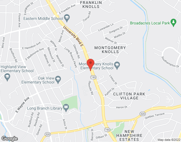 Map showing location at 509 E. University Blvd., Silver Spring, MD