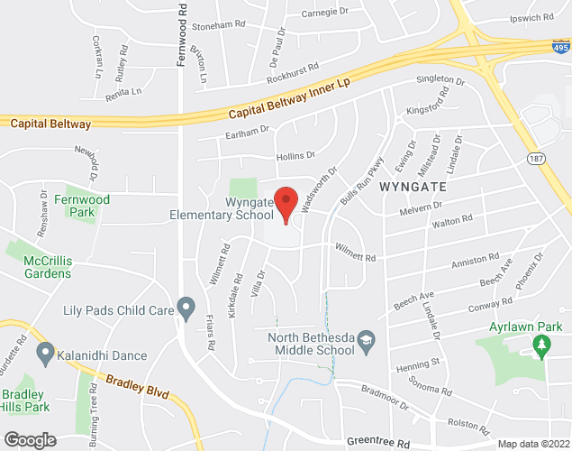 Map showing location at 9300 WADSWORTH DR, BETHESDA, MD