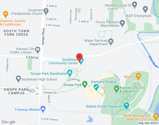 Map showing location at 4201 E 63rd Street, Kansas City, MO