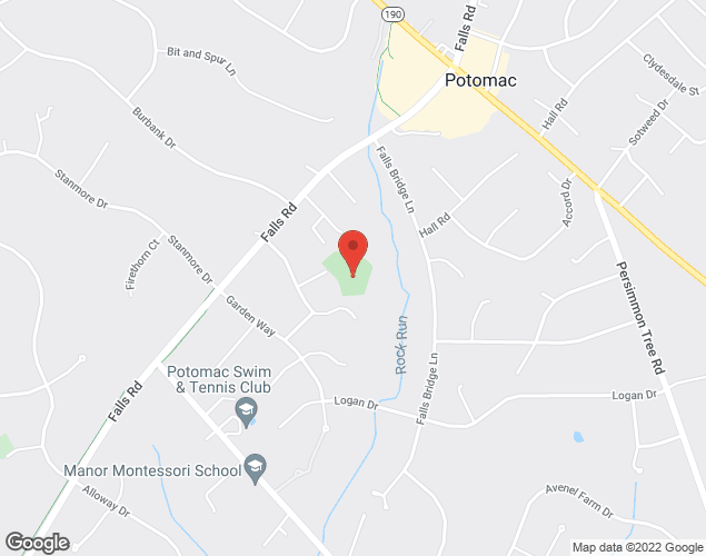Map showing location at 9520 Hall Rd, Potomac, MD