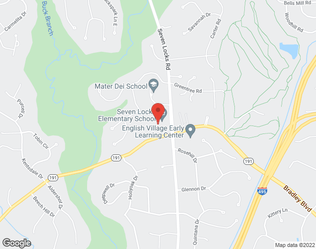 Map showing location at 9500 Seven Locks Rd., Bethesda, MD