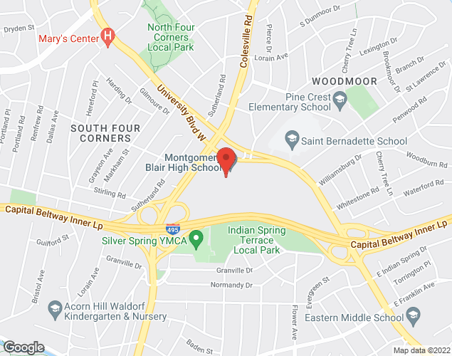 Map showing location at 51 University Blvd. E., Silver Spring, MD