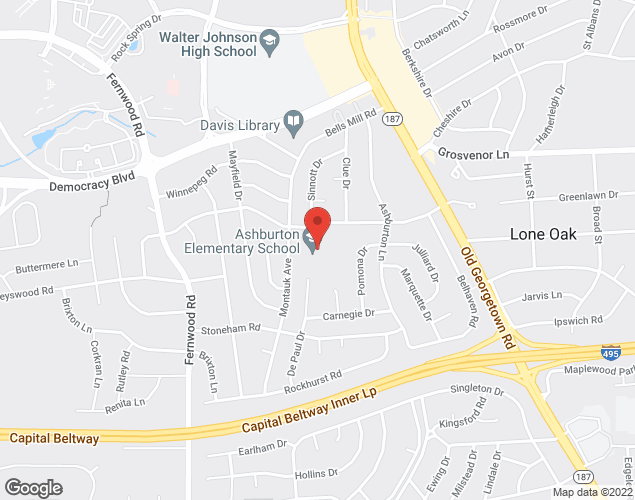 Map showing location at 6314 Lone Oak Dr., Bethesda, MD