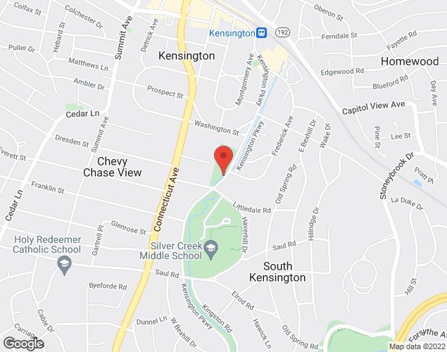 Map showing location at 10000 Kensington Parkway, Kensington, MD