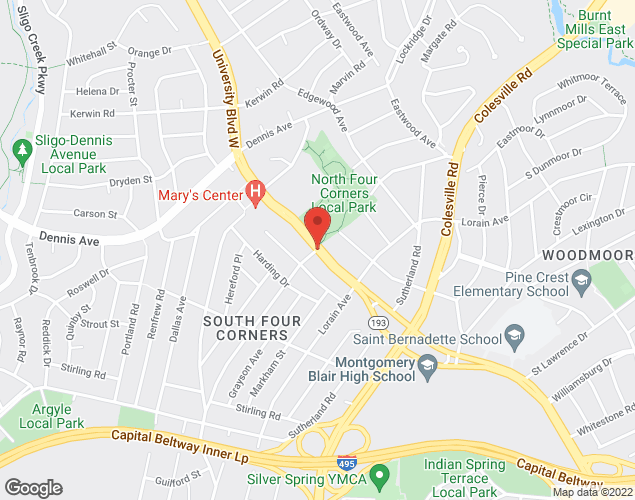Map showing location at 300 University Blvd., Silver Spring, MD