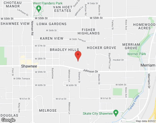 Map showing location at 10400 Johnson Drive, Shawnee, KS