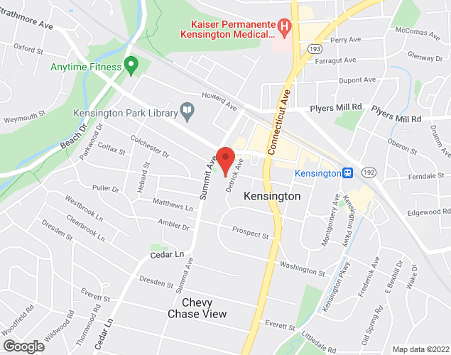 Map showing location at 10400 Detrick Ave, Kensington, MD